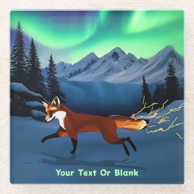 Posavasos De Vidrio Fuego Fox - Luces del Norte (Anverso)