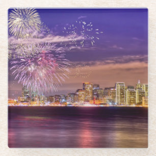 Posavasos De Vidrio Fuegos artificiales del Año Nuevo de San Francisc