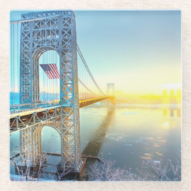 Posavasos De Vidrio Fuerte de conexión Lee NJ y Manhattan NYPlus de (Anverso)