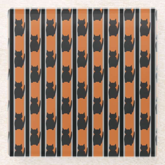 Posavasos De Vidrio Fun and Fancy Halloween Gatos de silueta negra (Anverso)
