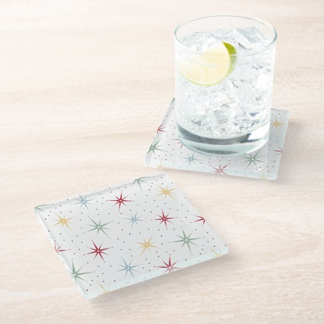 Posavasos De Vidrio Fun Atomic Age Starburst Mid Century Retro (Angular)