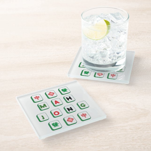 Posavasos De Vidrio Fun mahjong lover green and red mah jongg tile (Angular)