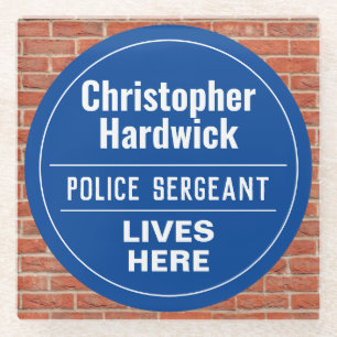 Posavasos De Vidrio Fun policía Sargento Wall Plaque Style