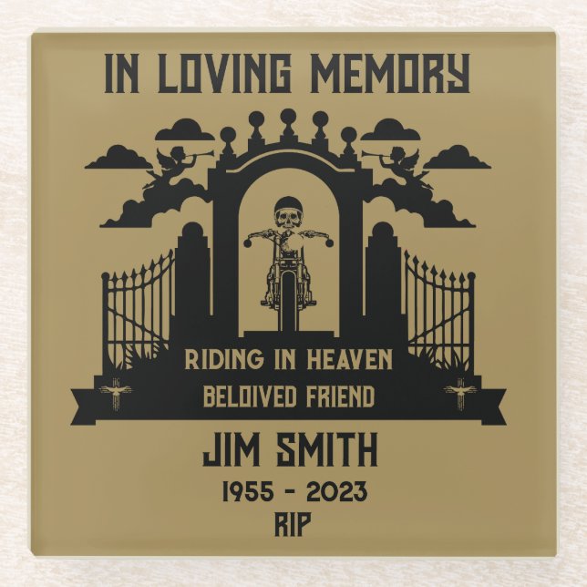 Posavasos De Vidrio Funeral de moto en memoria (Anverso)