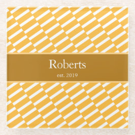 Posavasos De Vidrio Funky Yellow Pattern Family Name and Year Modern