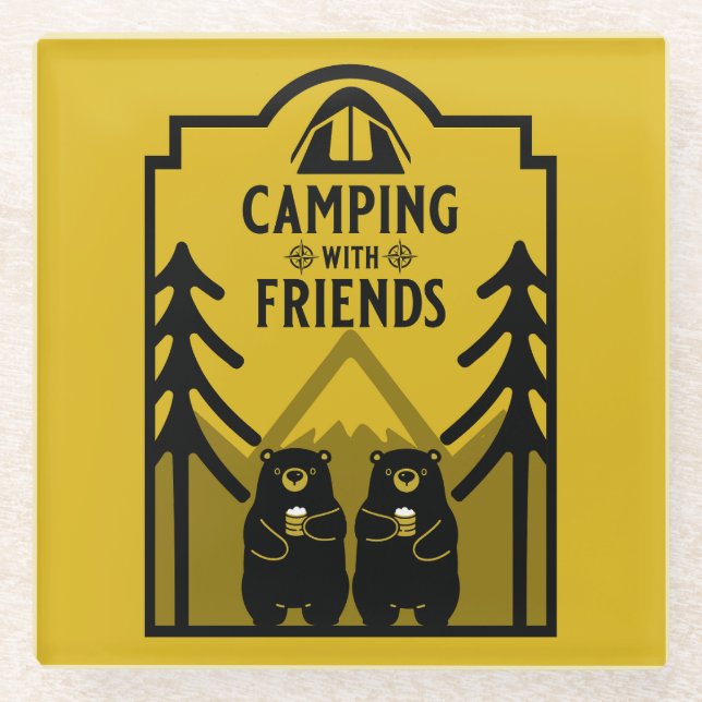 Posavasos De Vidrio Funny Bear Camp Adventure Canada (Anverso)