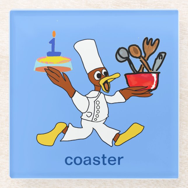 Posavasos De Vidrio Funny Chef Azul Luz Ducky Kazoo Coaster (Anverso)