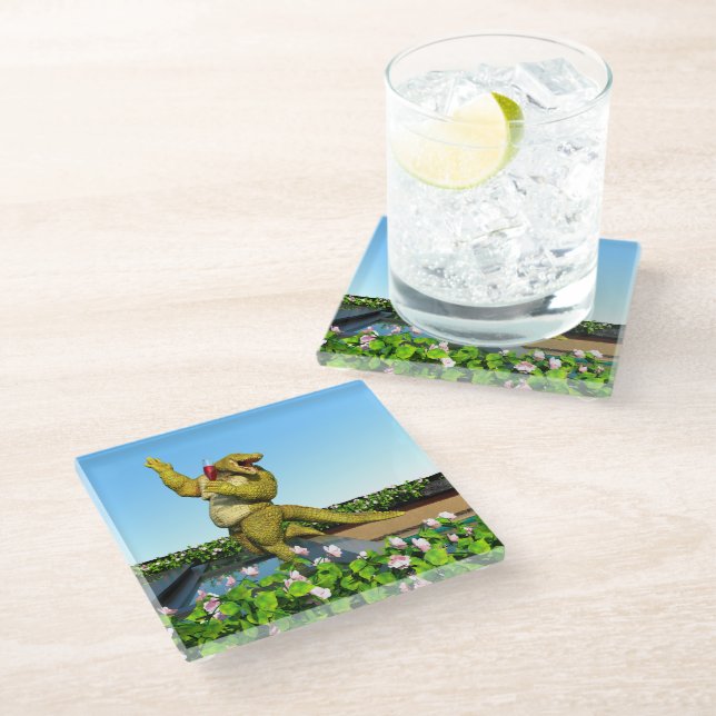 Posavasos De Vidrio Funny Crocodile Drinking Champagne (Angular)