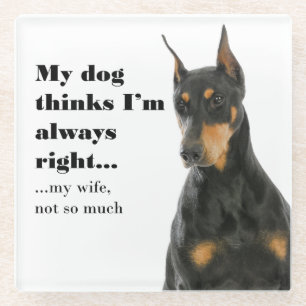 Posavasos De Vidrio Funny Doberman contra Wife Coaster