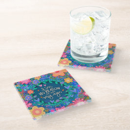 Posavasos De Vidrio Funny Floral Blue Pink Act Mi cita de edad