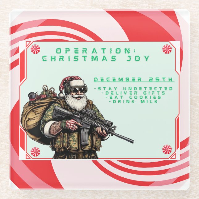 Posavasos De Vidrio Funny Military/Navidades Santa (Anverso)