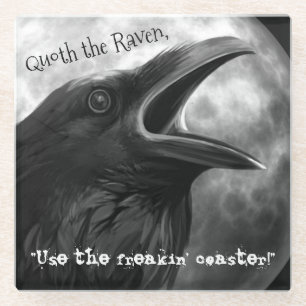 Posavasos De Vidrio Funny Poe Black Raven Bird Halloween Party Freakin