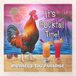 Posavasos De Vidrio Funny Rooster Chicken Bebe Tropical Beach Name