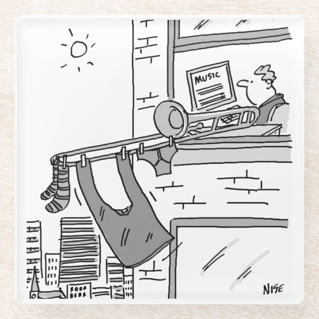 Posavasos De Vidrio Funny Trombone Player. Trombonista (Anverso)