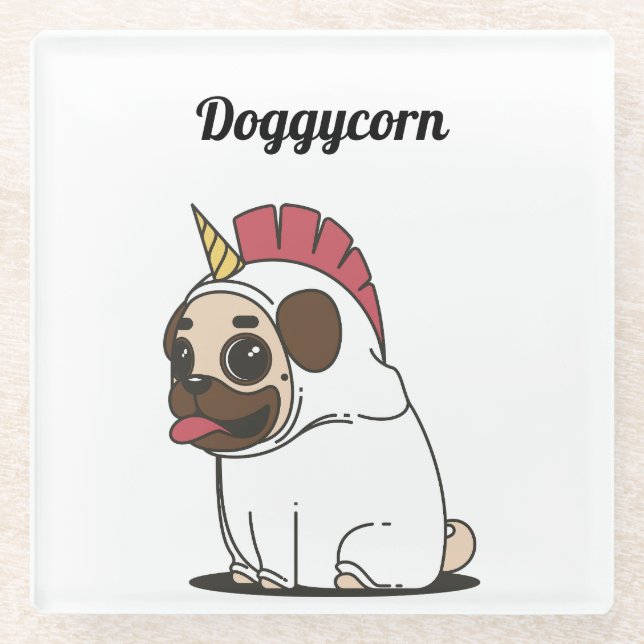 Posavasos De Vidrio Funny Unicorn - Doggycorn (Anverso)