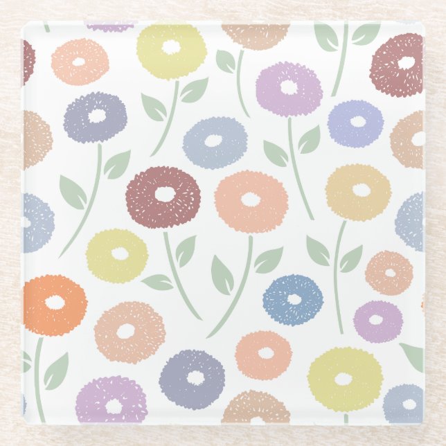 Posavasos De Vidrio Fuzzy Flower Lg Pattern Pastels on White (Anverso)