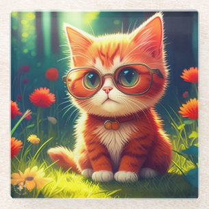 Posavasos De Vidrio Gafas-365478 de gatito rojo curado