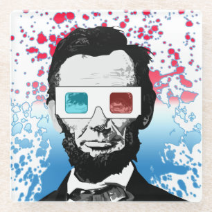 Posavasos De Vidrio Gafas 3D de Abraham Lincoln Patrióticas Rojo Azul