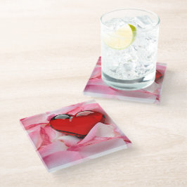 Posavasos De Vidrio Gafas de Rosa del corazón de vidrio rojo