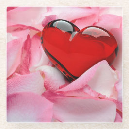 Posavasos De Vidrio Gafas de Rosa del corazón de vidrio rojo