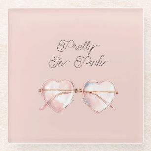 Posavasos De Vidrio Gafas de sol con corazones Pretty in Pink