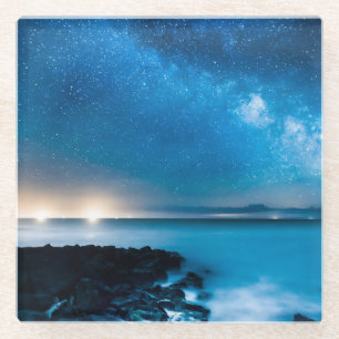 Posavasos De Vidrio Galaxia de la vía láctea sobre los barcos de pes