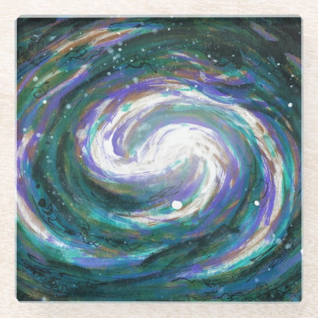 Posavasos De Vidrio Galaxia pintada a mano (Anverso)