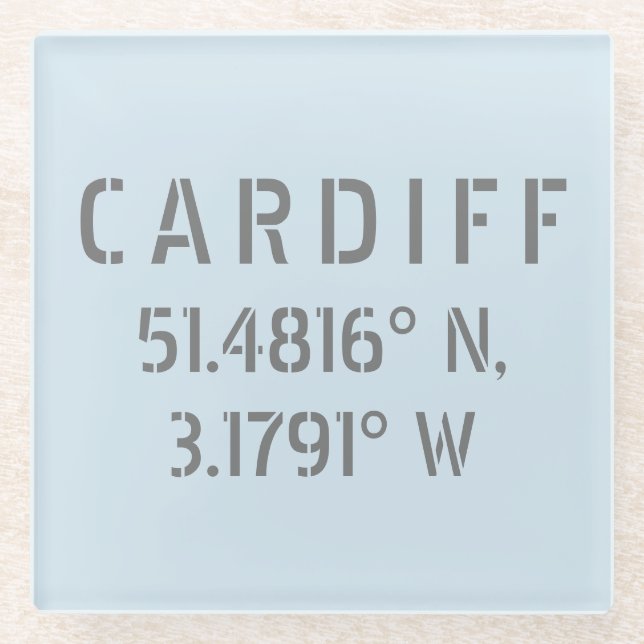 Posavasos De Vidrio Gales de Cardiff Latitud y Longitud (Anverso)