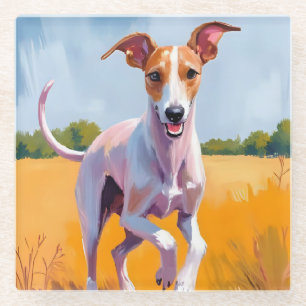 Posavasos De Vidrio Galgo Italiano Pintura en Acuarela de Perro