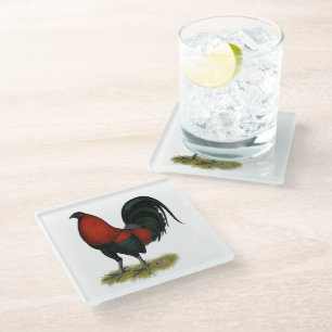 Posavasos De Vidrio Gallo Rojo Negro BB Juego Americano