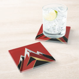 Posavasos De Vidrio Gama de Montañas Abstractas Rojo Negro Dorado