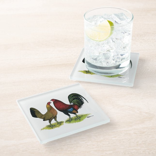 Posavasos De Vidrio Gamefowl Pair (Angular)