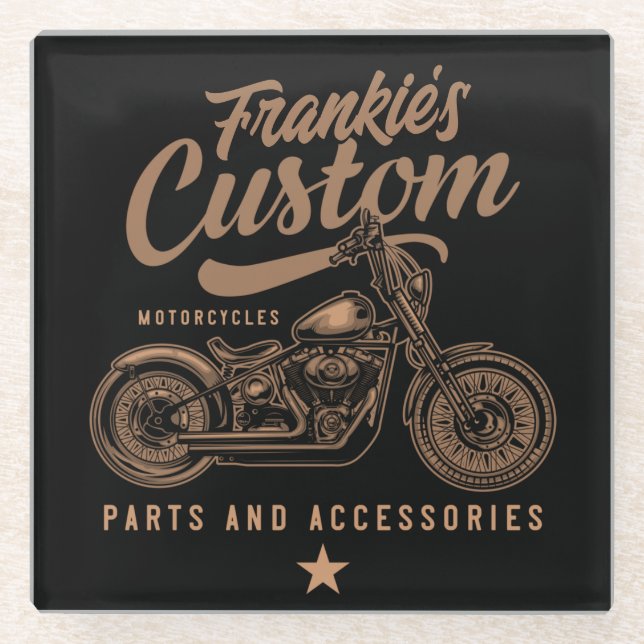 Posavasos De Vidrio Garaje de motocicleta Bobber Personalizado de moto (Anverso)