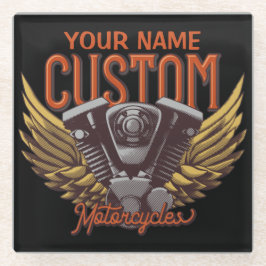 Posavasos De Vidrio Garaje de motocicleta personalizada Eagle Wings Bi