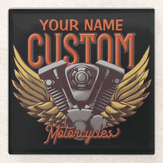 Posavasos De Vidrio Garaje de motocicleta personalizada Eagle Wings Bi (Anverso)