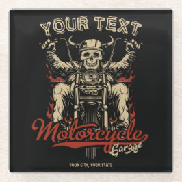 Posavasos De Vidrio Garaje para la tienda de motocicletas de Skeleton