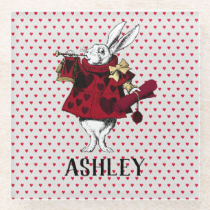 Posavasos De Vidrio Garganta de Reinas de Conejo Blanco Personalizado