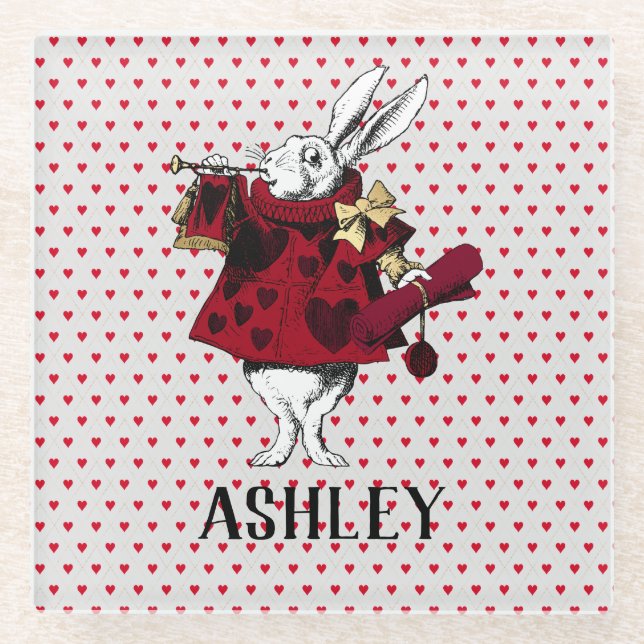 Posavasos De Vidrio Garganta de Reinas de Conejo Blanco Personalizado (Anverso)