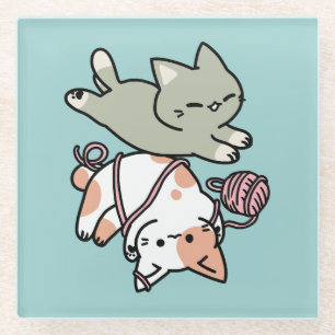 Posavasos De Vidrio Garras y Juego – Ilustración de Gato Adorable