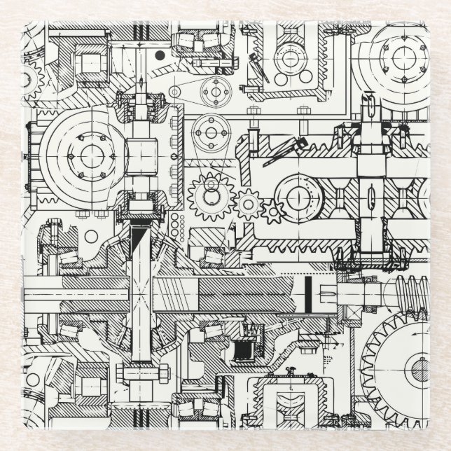 Posavasos De Vidrio Gases De Gálibo: Máquinas Técnicas Sin Marea. (Anverso)