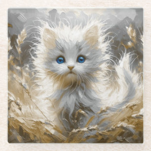 Posavasos De Vidrio Gatito blanco preciado