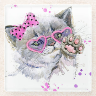 Posavasos De Vidrio Gatito lindo de la acuarela
