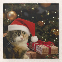 Posavasos de vidrio gatito Santa Calico