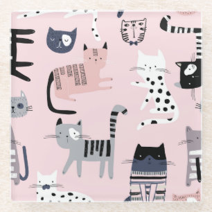 Posavasos De Vidrio Gatitos coloridos: Vintage rosa infantil