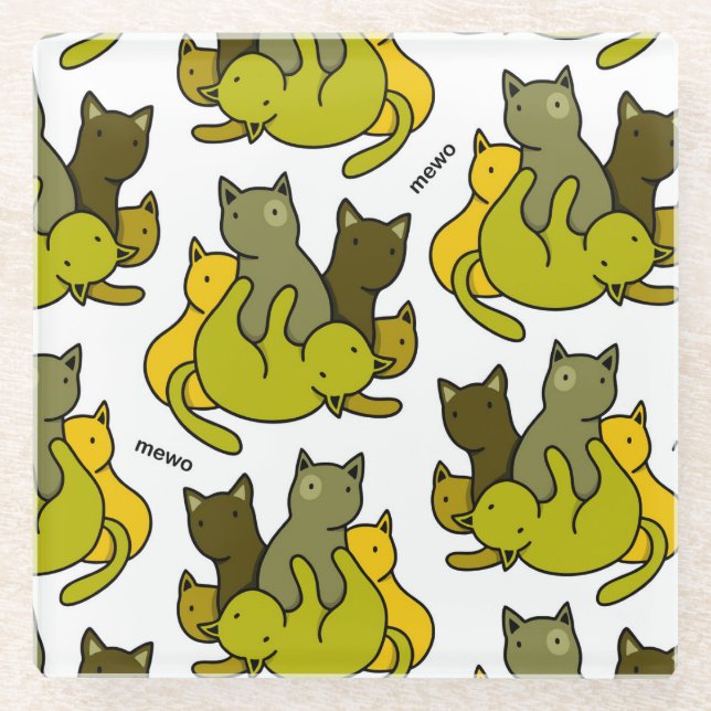 Posavasos De Vidrio Gatitos de oliva (Anverso)