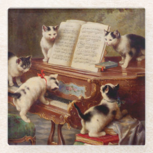 Posavasos De Vidrio Gatitos y piano