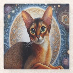 Posavasos De Vidrio Gato abissiniano artístico, gatito abysiniano mode