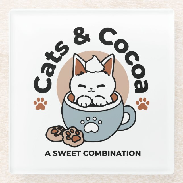 Posavasos De Vidrio Gato adorable en diseño de vacaciones de peluche - (Anverso)