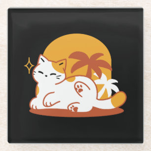 Posavasos De Vidrio Gato Adorable relajante al sol - Mascota de verano