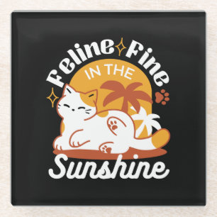 Posavasos De Vidrio Gato Adorable relajante al sol - Mascota de verano